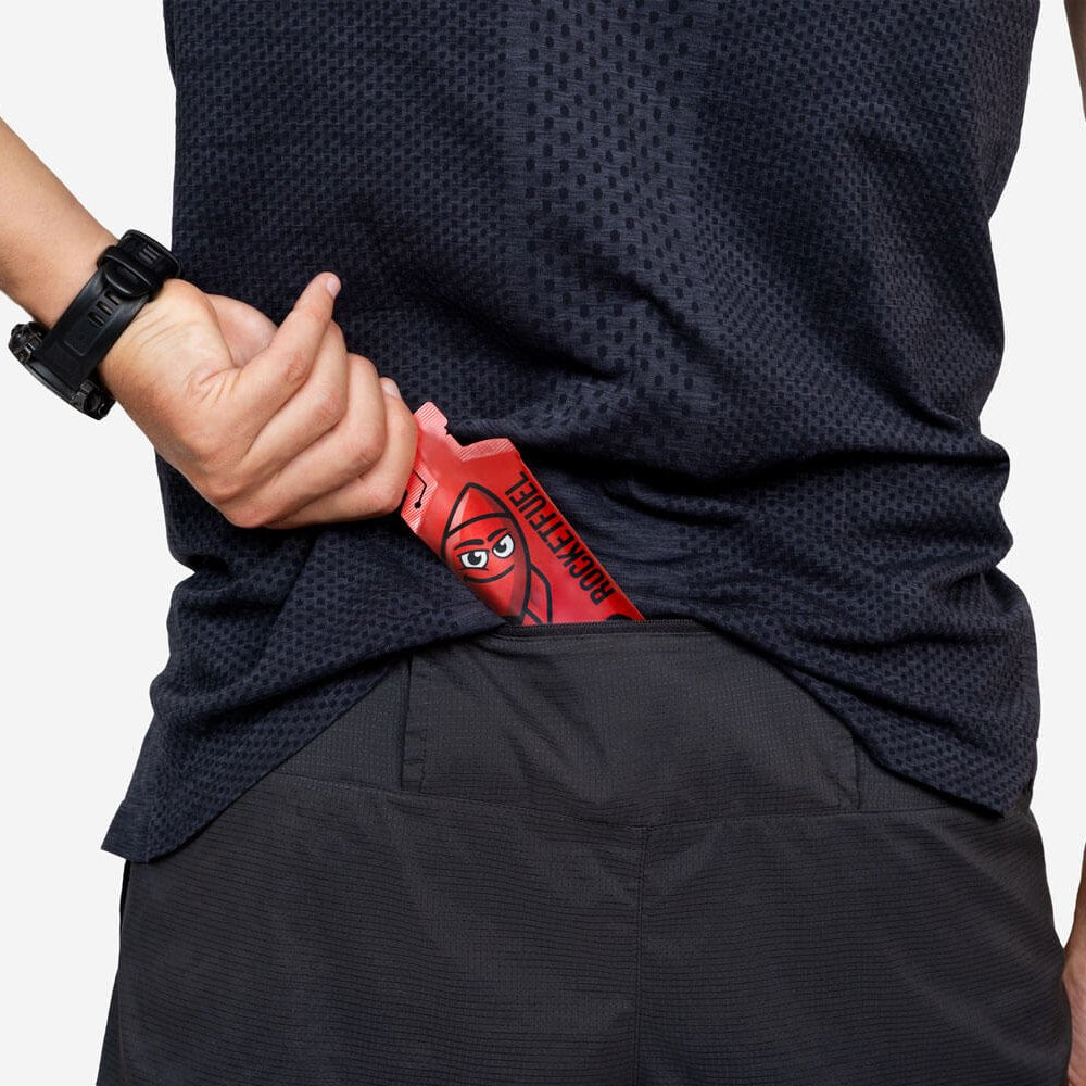 RocketFuel TRAIN gel tucked into a back pocket